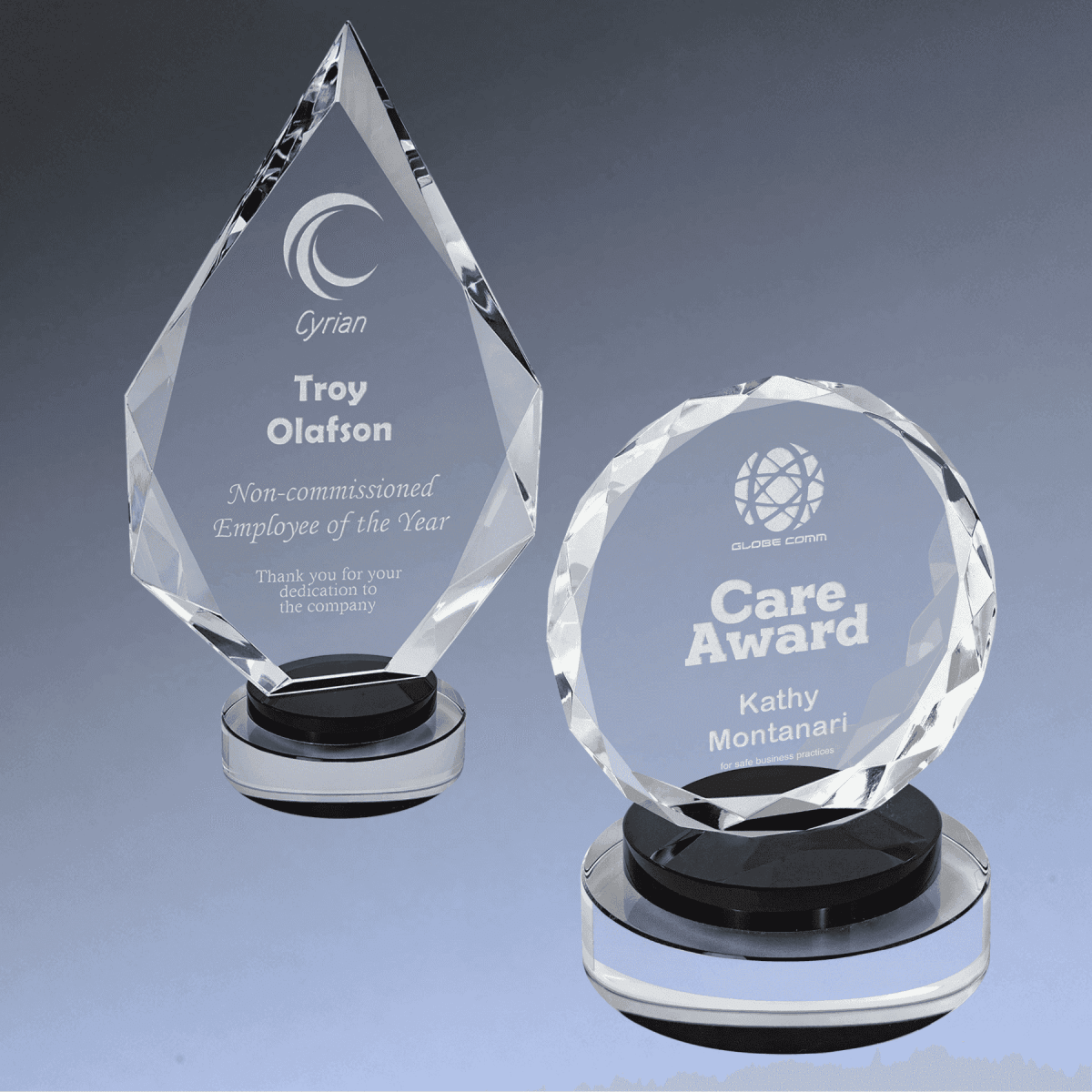 Faceted Crystal Awards on Decorative Round Base - Diamond