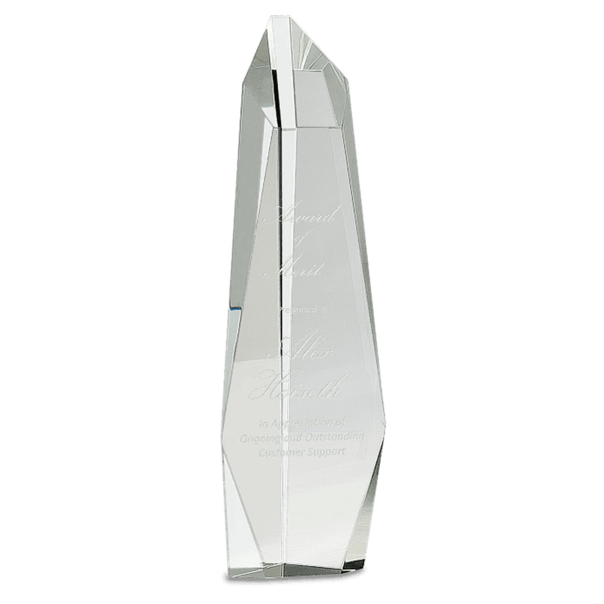 Faceted Crystal Slant - Top Tower Award with Custom Engraving - 3 3/4"(W) x 12"(H)