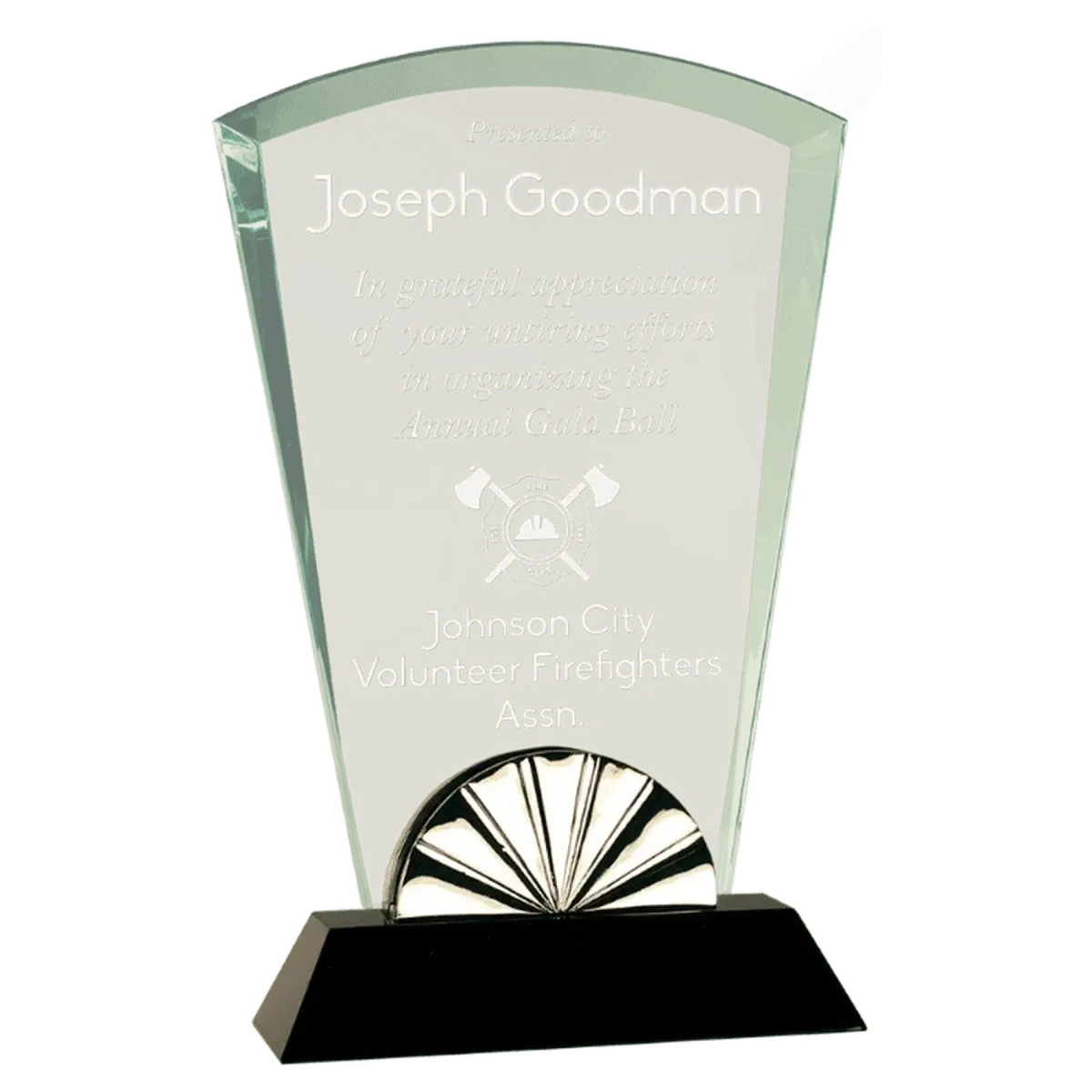 Horizon Glass Awards with Silver Accents and Custom Engraving Diamond / 9"