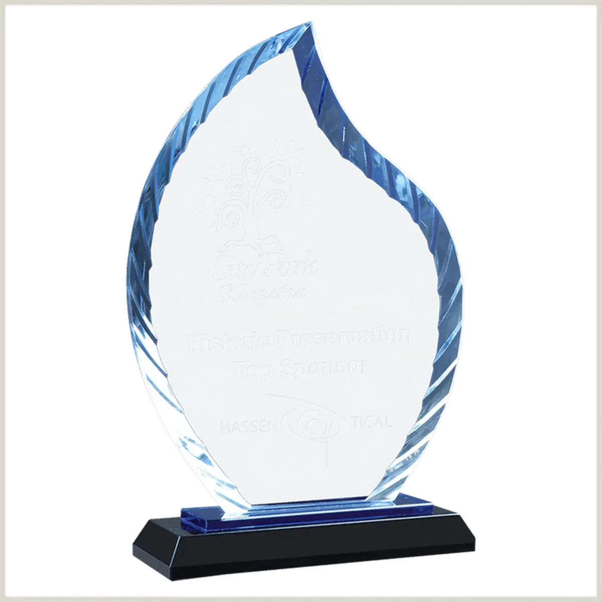 Accent Glass Awards - Custom Engraved in Fan, Flame, Diamond Designs Diamond / Black / 7 1/2"