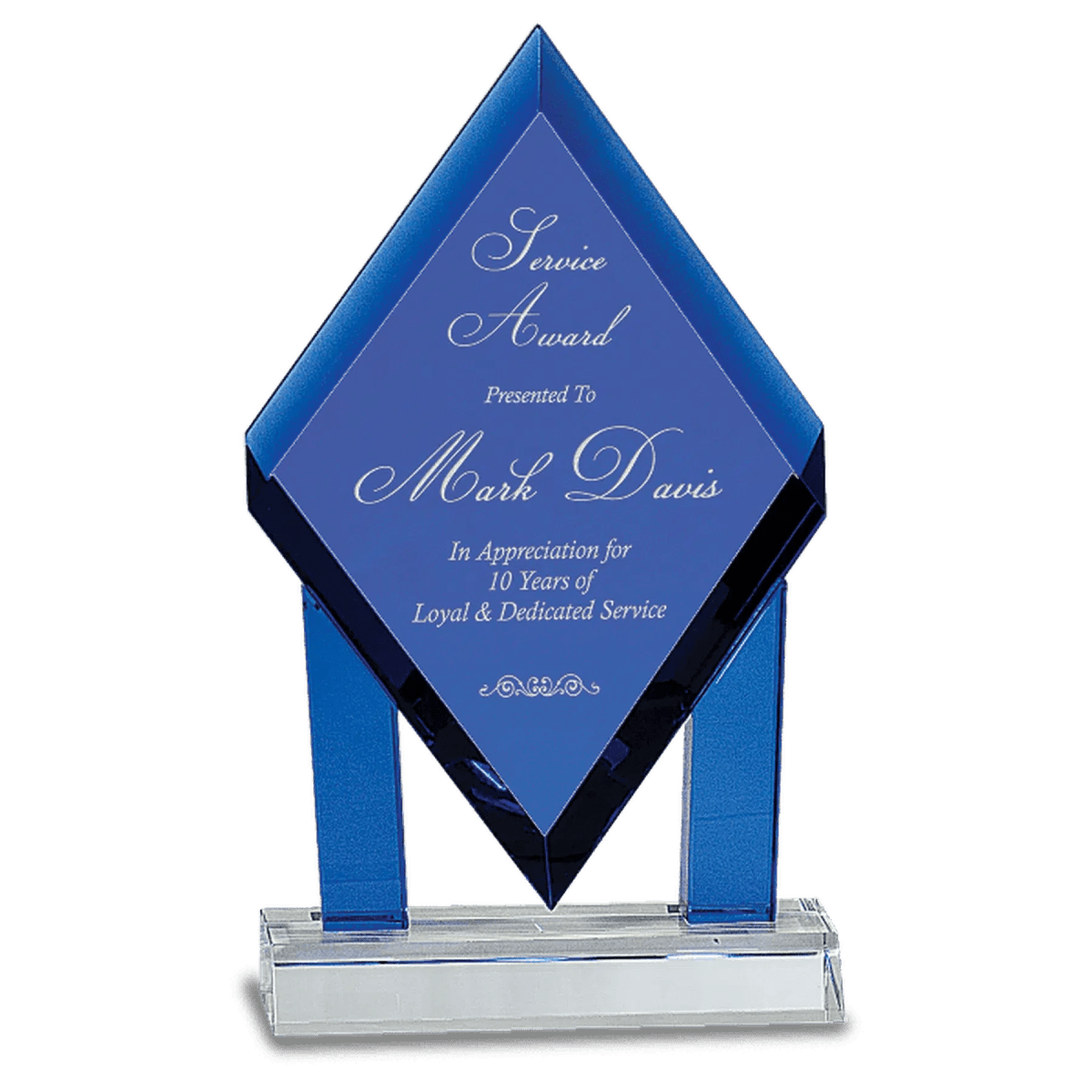 Floating Blue Crystal Diamond Award with Custom Engraving - 5"(L) x 8 3/4"(H)