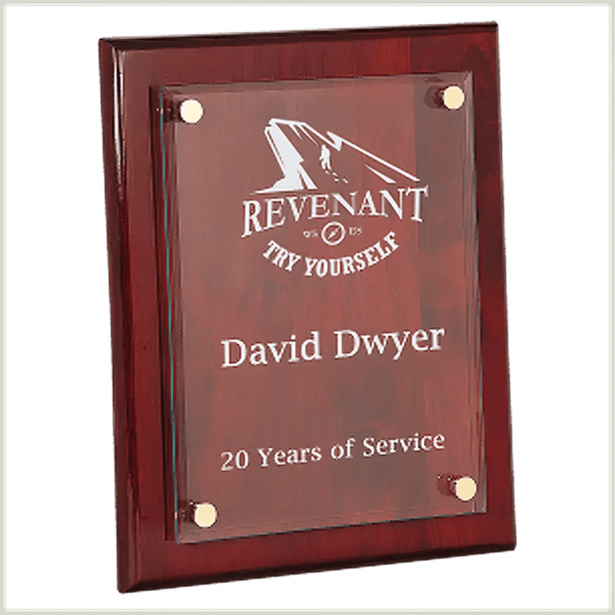 Floating Glass Award Plaques with Piano Finish Backing - Rosewood Piano Finish