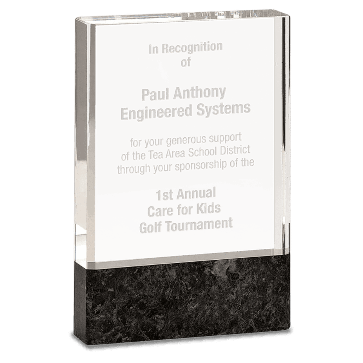 Fusion Crystal Award with Black Marble Base - 4" x 6"