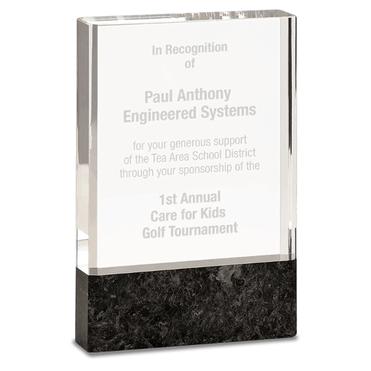 Fusion Crystal Award with Black Marble Base 4" x 6"