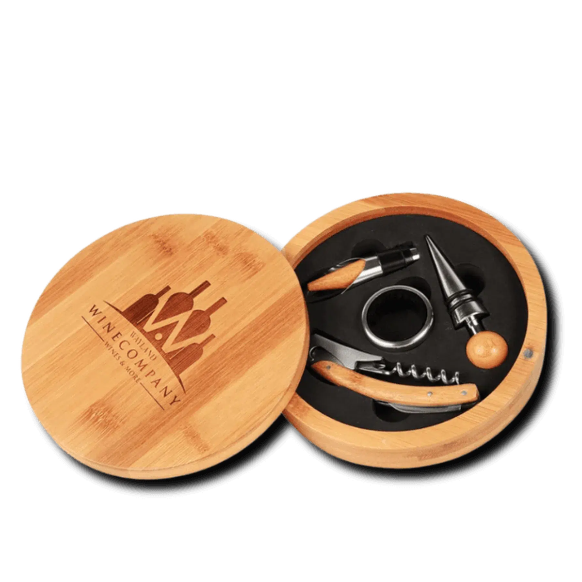 Personalized 4-Piece Wine Tool Gift Set - With Round Bamboo Box Default Title