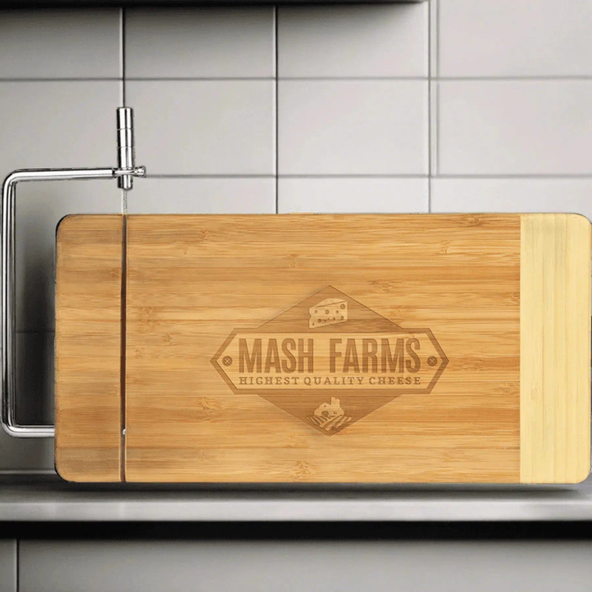 Personalized Cheese Cutting Board - Two-Toned Bamboo & Metal Wire Default Title