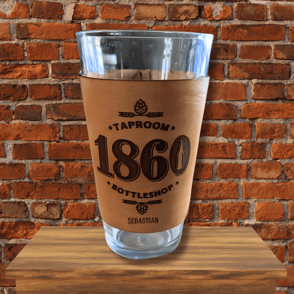 Genuine Leather Hand-Crafted 1860 Pint Sleeve (Personalization Options Available) Classic Logo