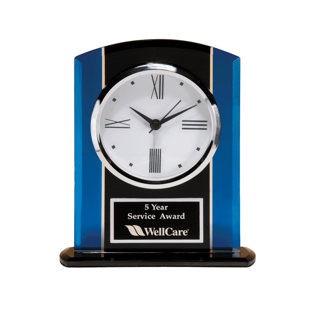 Glass Desk Clocks – Personalized Gifts, Awards & Decor - Black and Blue Glass Clock with Base