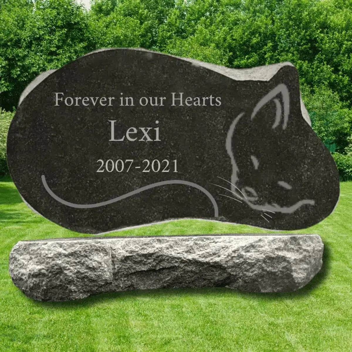 Custom Engraved Granite Pet Memorial Markers - Outdoor Tributes 11" x 6" x 2" / Cat / Black Granite