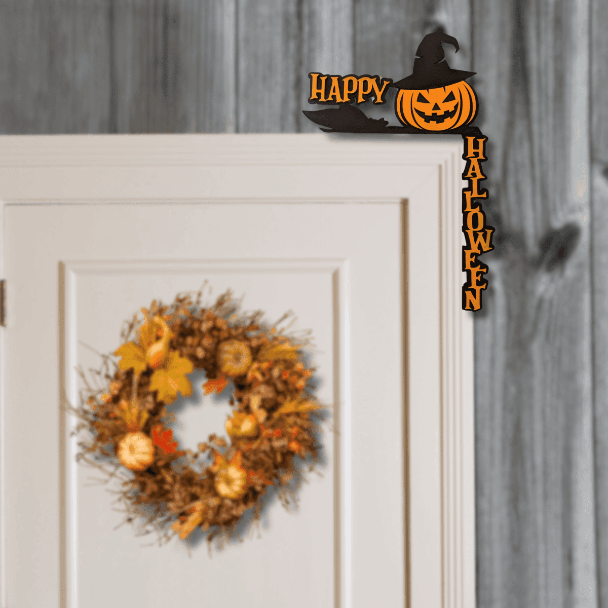 Halloween Corner Door Accent – Hand-Painted Door Signs Happy Halloween Pumpkin / 9" x 13"