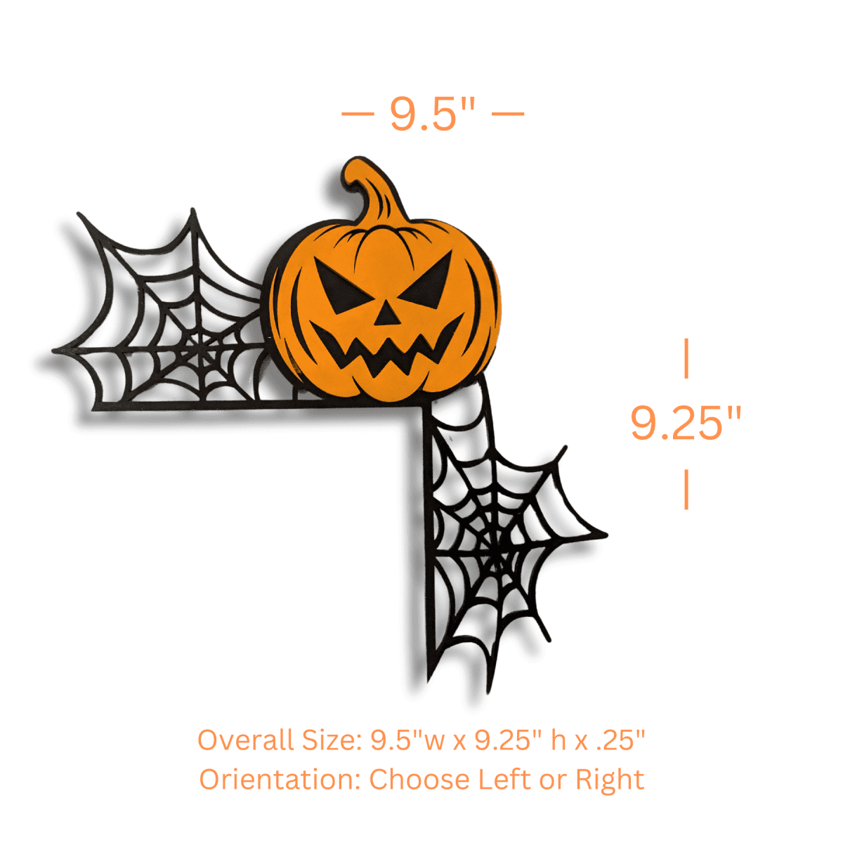 Halloween Corner Door Accent – Hand-Painted Door Signs Scary Halloween Pumpkin with Spider Web / 9.5" x 9.25"