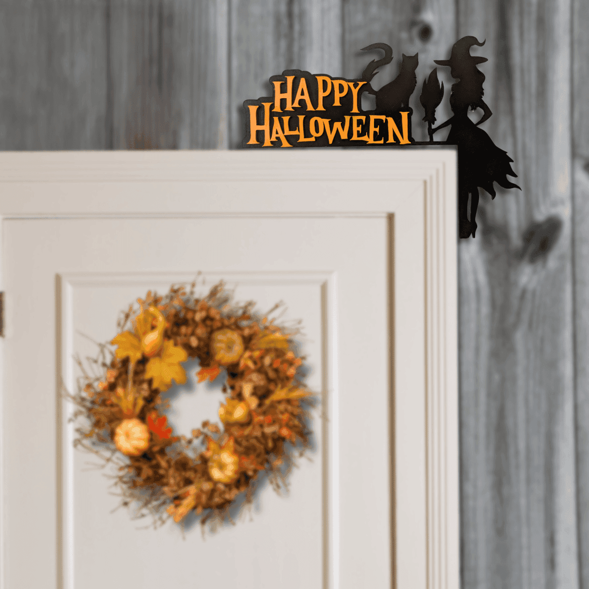 Halloween Corner Door Accent – Hand-Painted Door Signs Happy Halloween Pumpkin / 9" x 13"