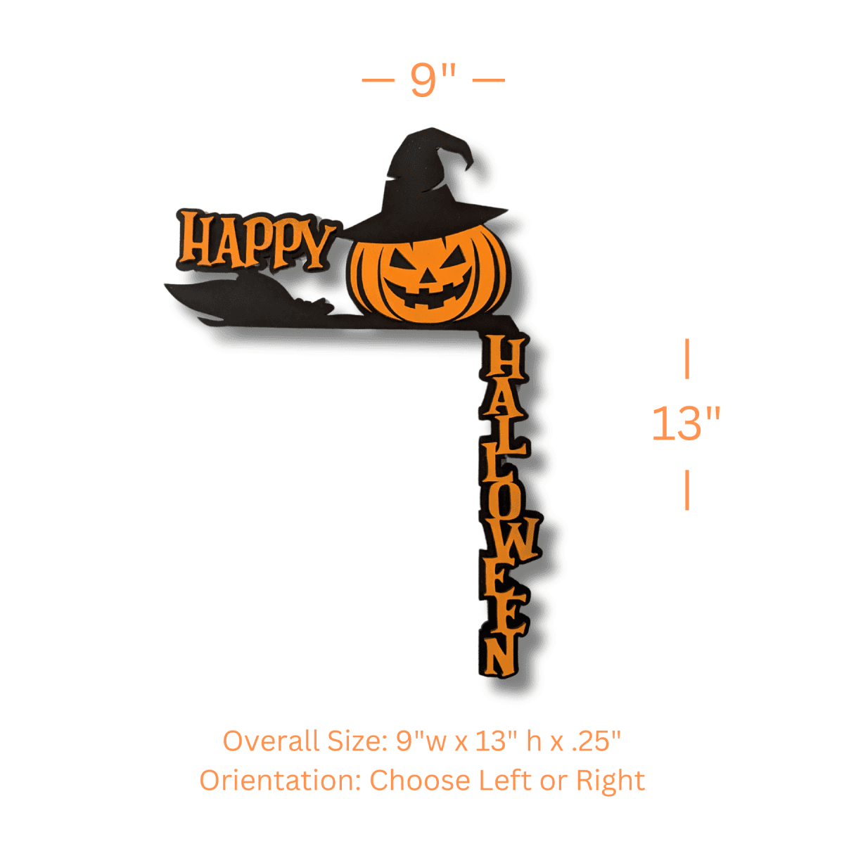 Halloween Corner Door Accent – Hand-Painted Door Signs Happy Halloween Pumpkin / 9" x 13"
