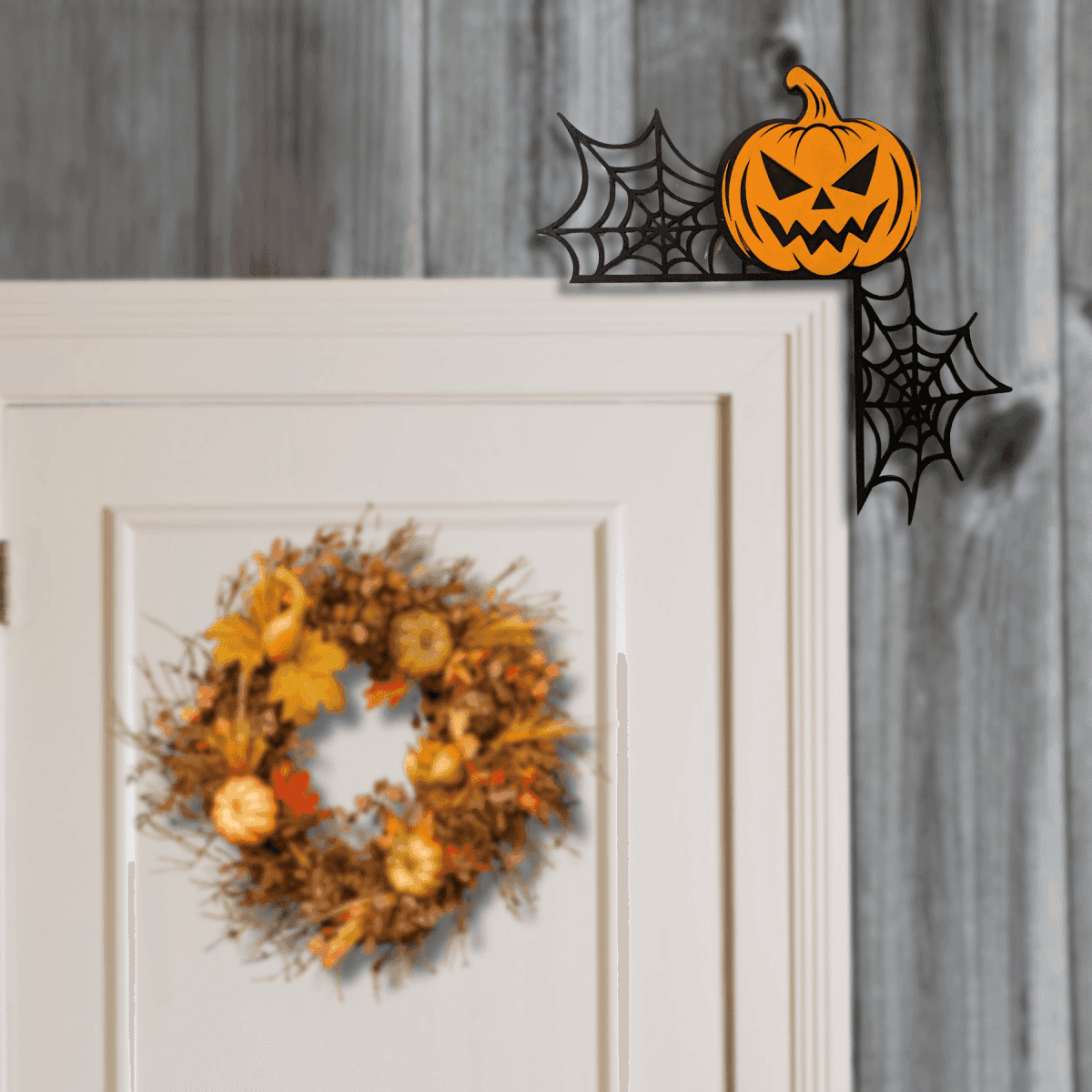 Halloween Corner Door Accent – Hand-Painted Door Signs Happy Halloween Pumpkin / 9" x 13"