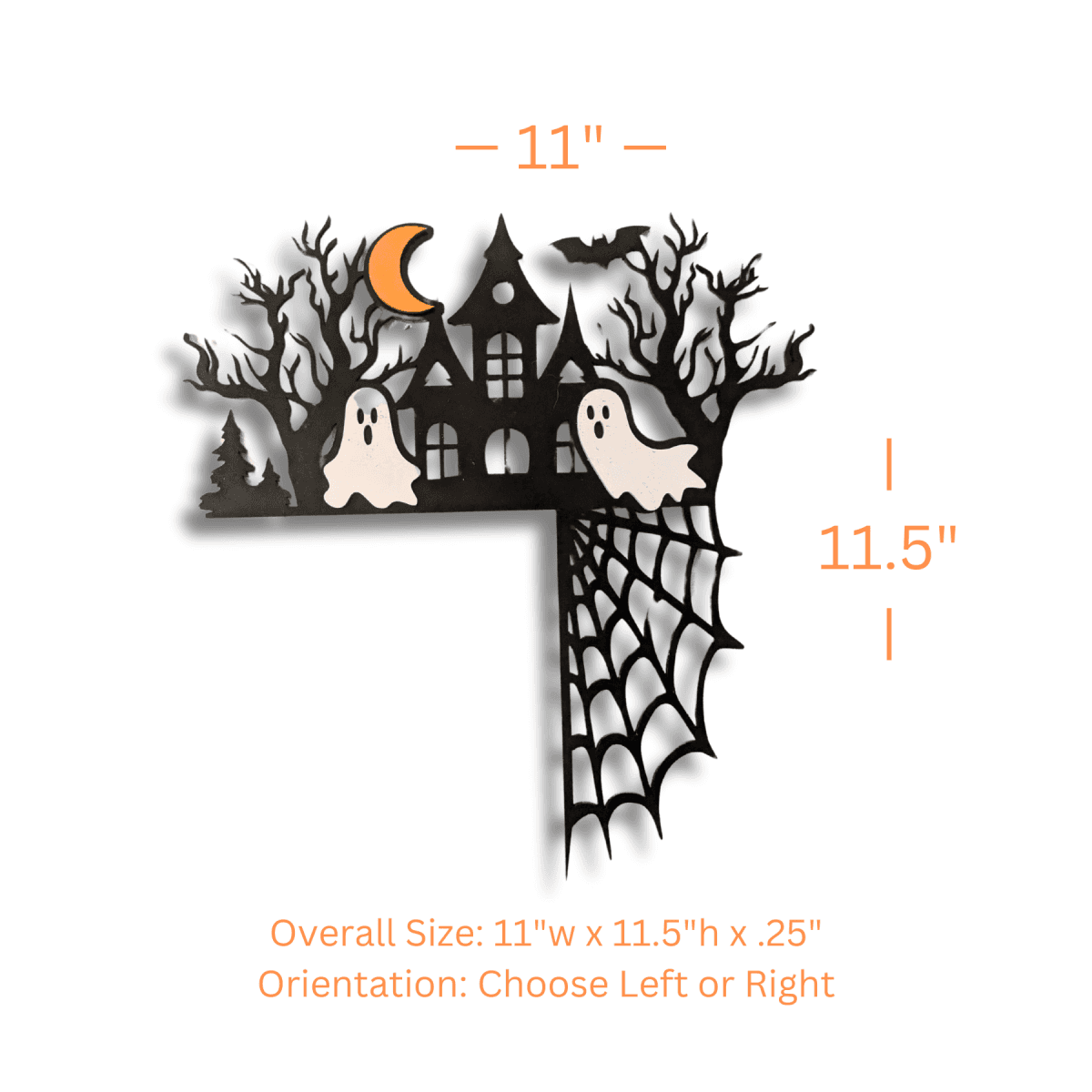 Halloween Corner Door Accent – Hand-Painted Door Signs Haunted House with Halloween Pumpkin / 11" x 11.5"