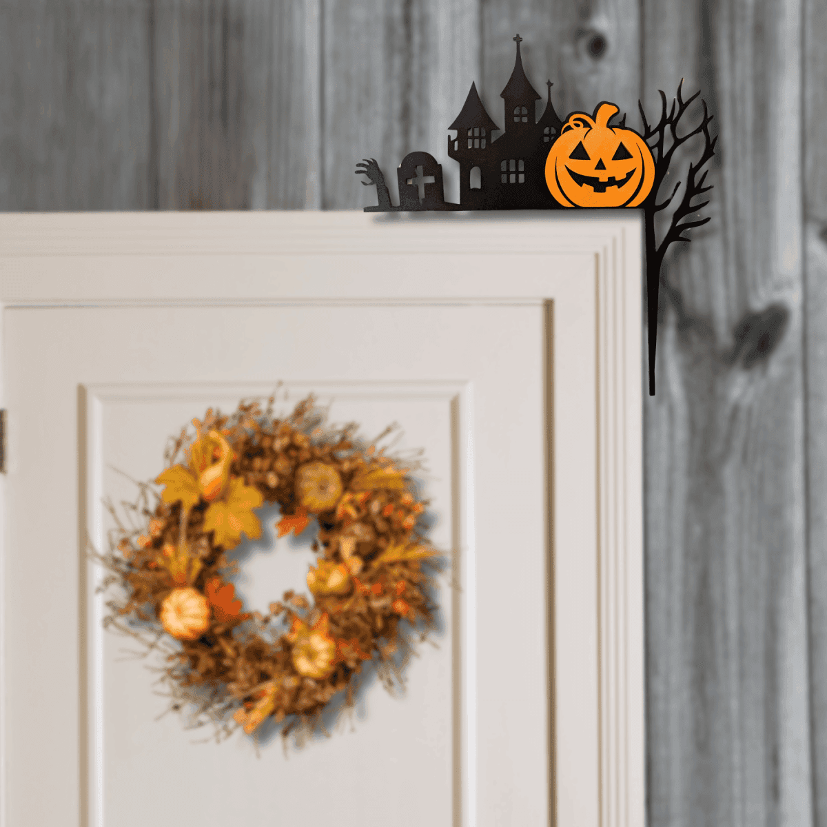 Halloween Corner Door Accent – Hand-Painted Door Signs Happy Halloween Pumpkin / 9" x 13"
