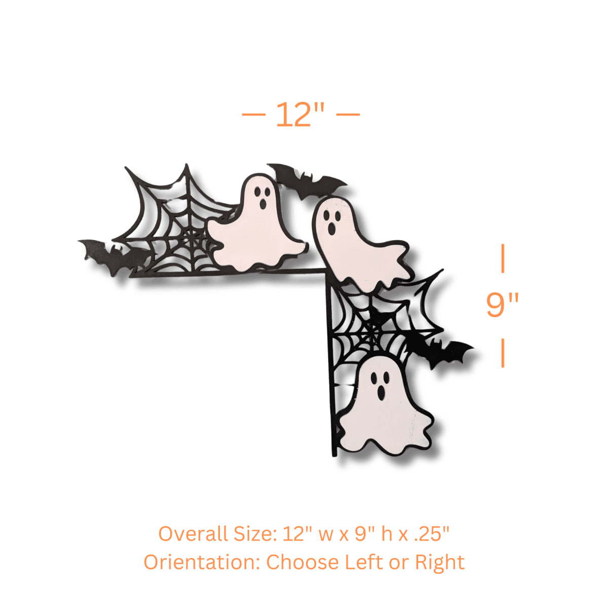 Halloween Corner Door Accent – Hand-Painted Door Signs 3 Ghosts with Spider Webs and Bats / 12" x 9"