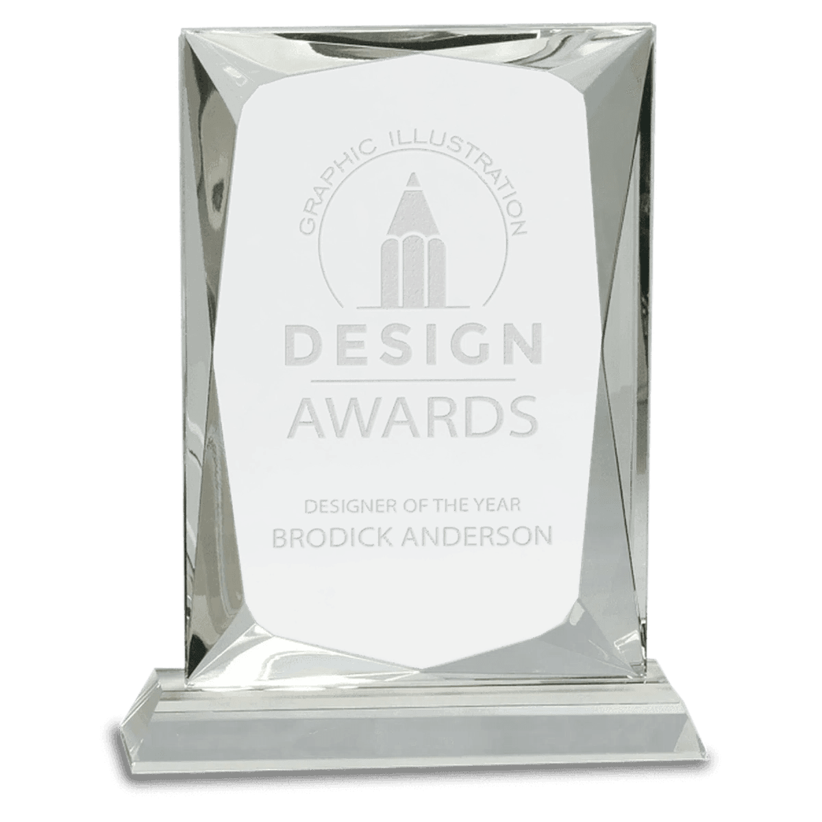 Hand - Carved Crystal Rectangle Award with Clear or Black Crystal Base - Black
