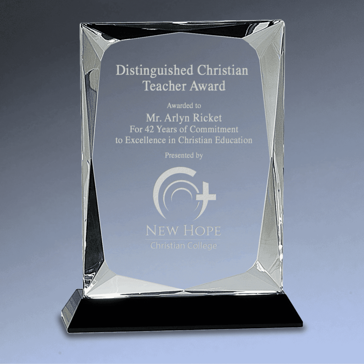Hand - Carved Crystal Rectangle Award with Clear or Black Crystal Base - Black