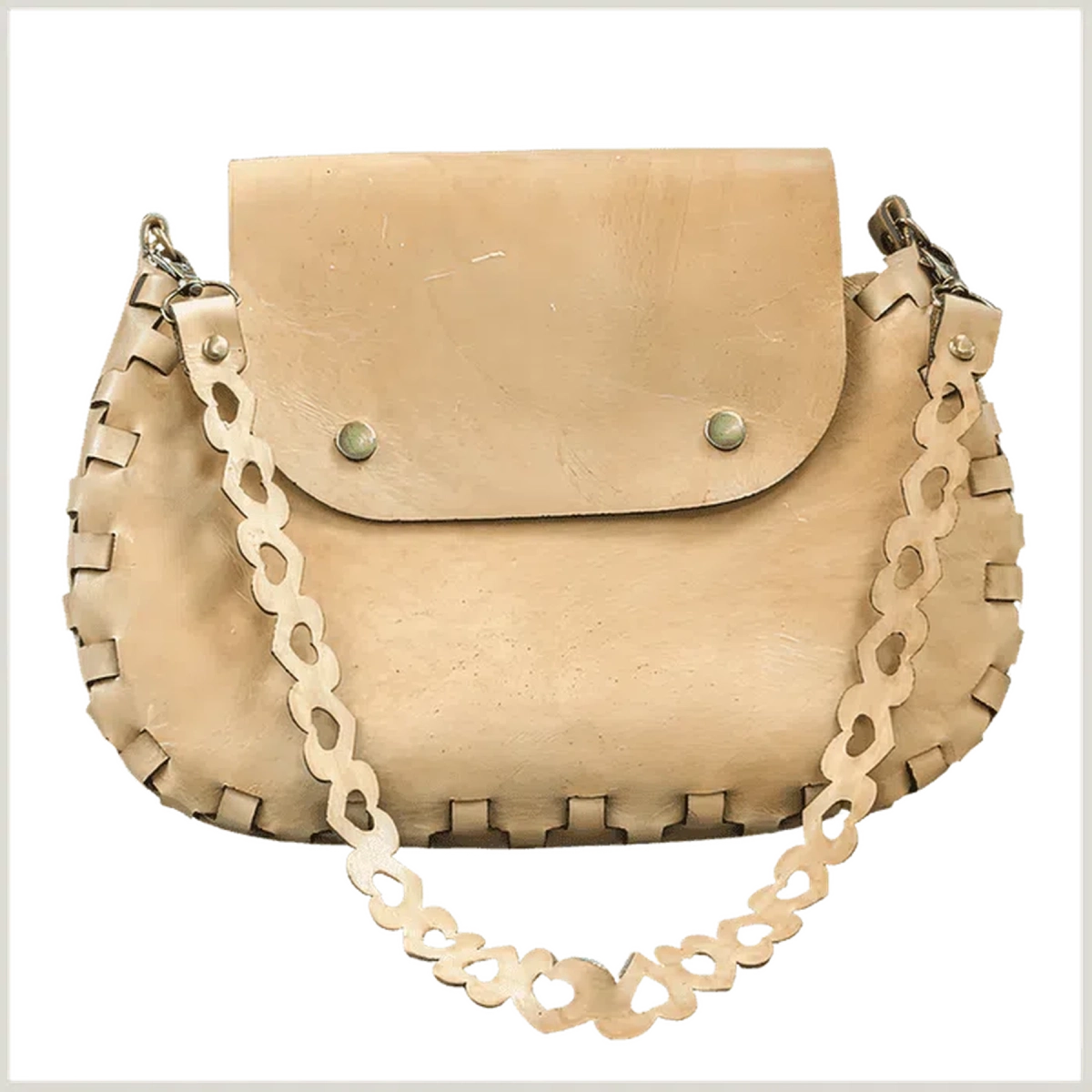 Custom Made Leather Purses and Clutches Tan - Sweetheart (11" x 9.5") / 22" Strap / Silver Clasp