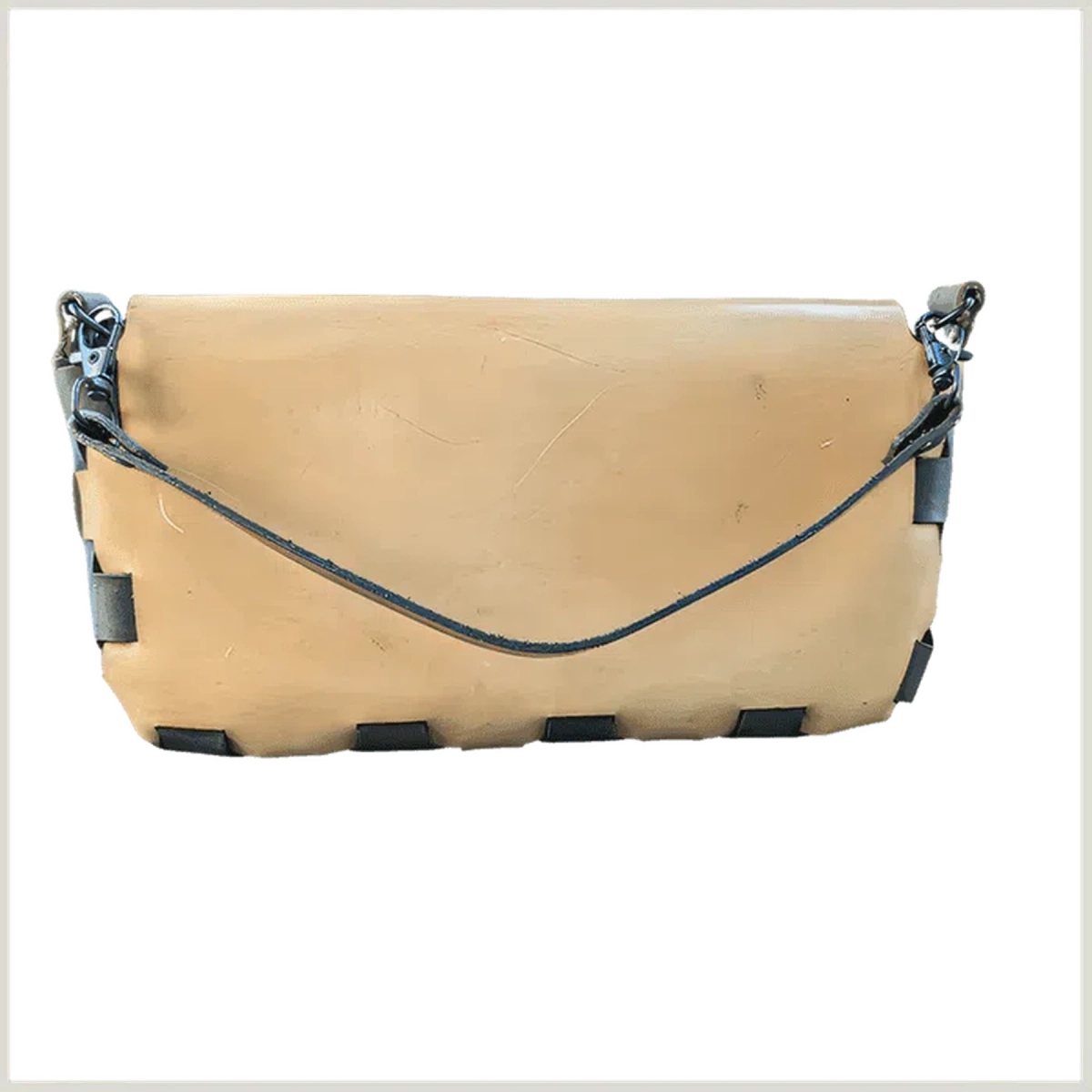 Custom Made Leather Purses and Clutches Black - Sweetheart (11" x 9.5") / 22" Strap / Bronze Clasp