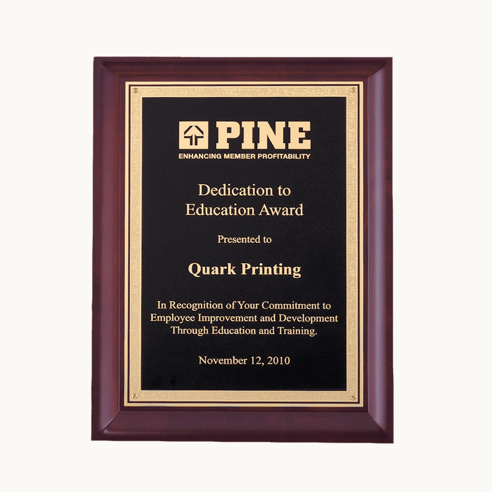 Hand - Rubbed Cherry Award Plaque with Florentine Plates - Gold Florentine Border