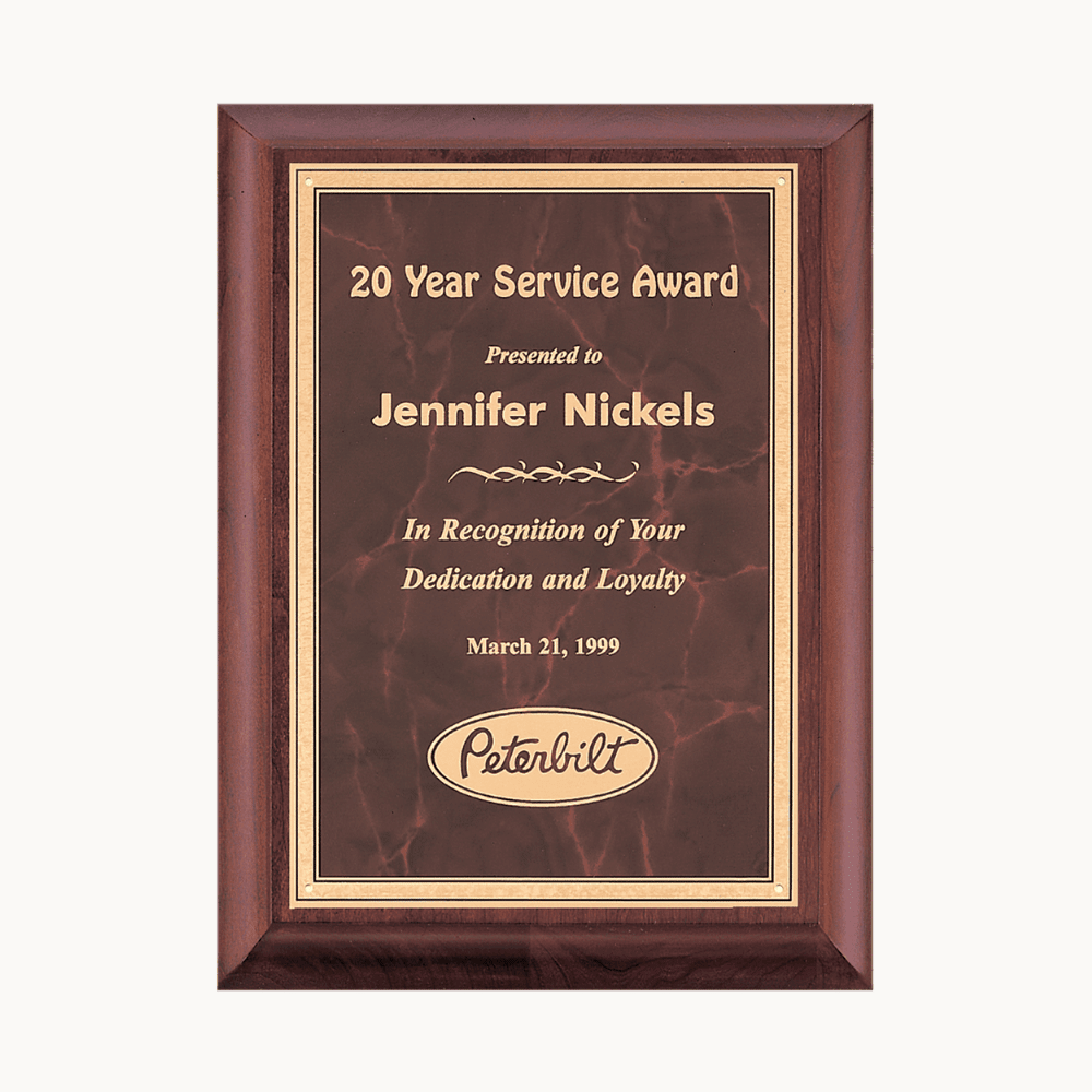 Hand - Rubbed Cherry Award Plaques with Marbleized Plates - Ruby (Red)