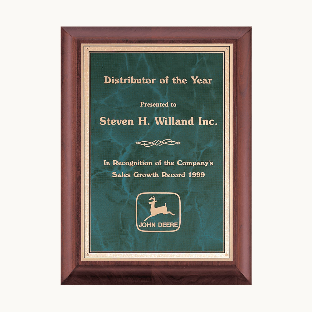 Hand - Rubbed Cherry Award Plaques with Marbleized Plates - Emerald (Green)