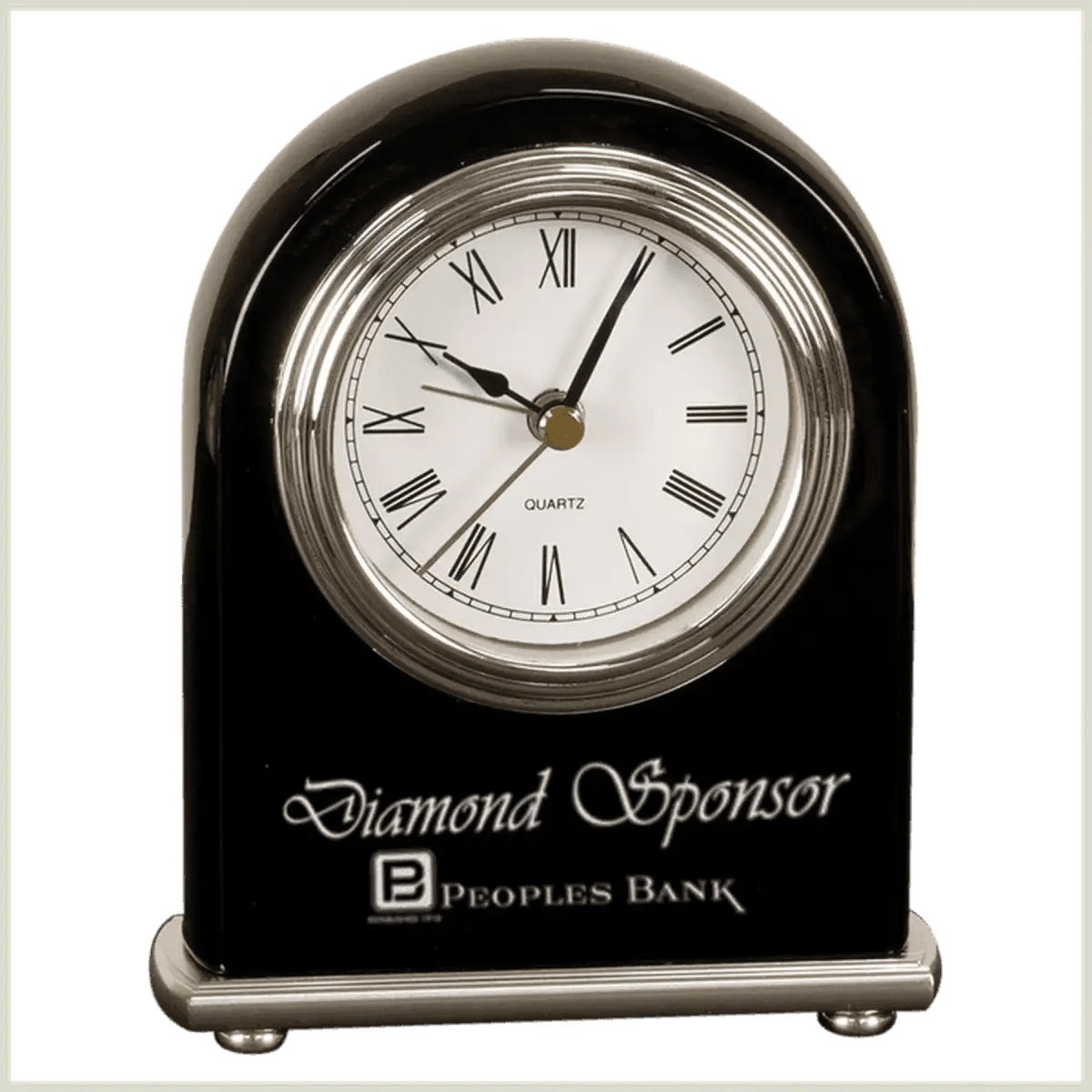 High Gloss Desk and Mantle Clocks with Custom Engraving - Horizontal Executive Desk Clock (Black Piano Finish)