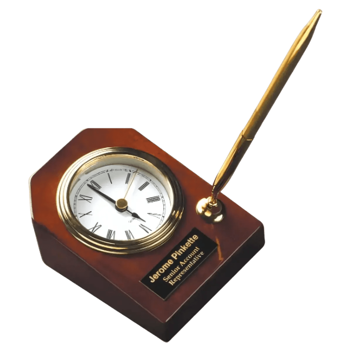 High Gloss Desk and Mantle Clocks with Custom Engraving - Executive Clock Set with Pen (Rosewood Piano Finish)