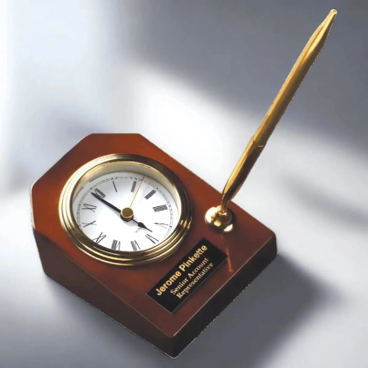 High Gloss Desk and Mantle Clocks with Custom Engraving - Rail Station Station Desk Clock (Rosewood Piano Finish)