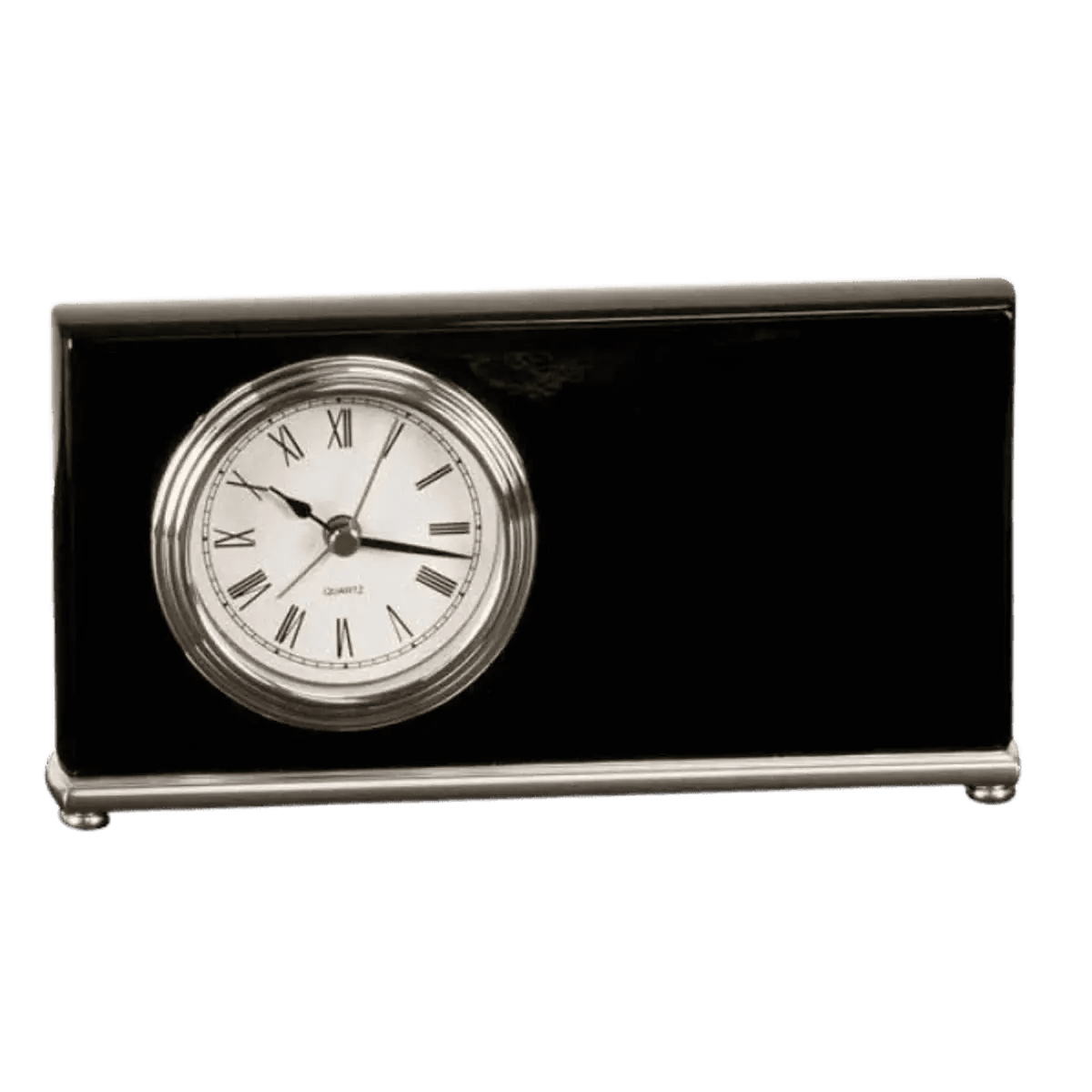 High Gloss Desk and Mantle Clocks with Custom Engraving - Horizontal Executive Desk Clock (Black Piano Finish)