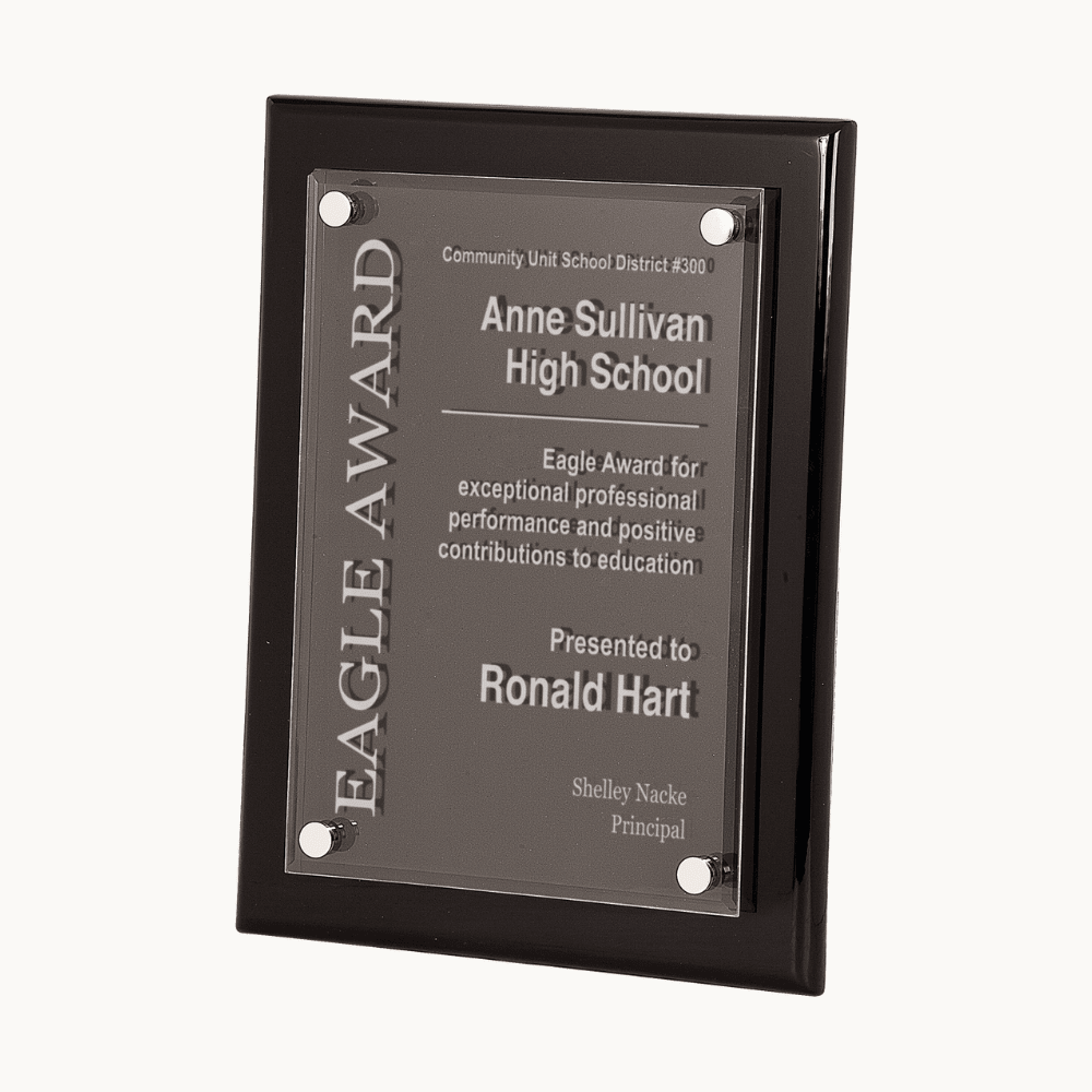 High Gloss Piano Finish Floating Acrylic Award Plaques - Black Piano Finish