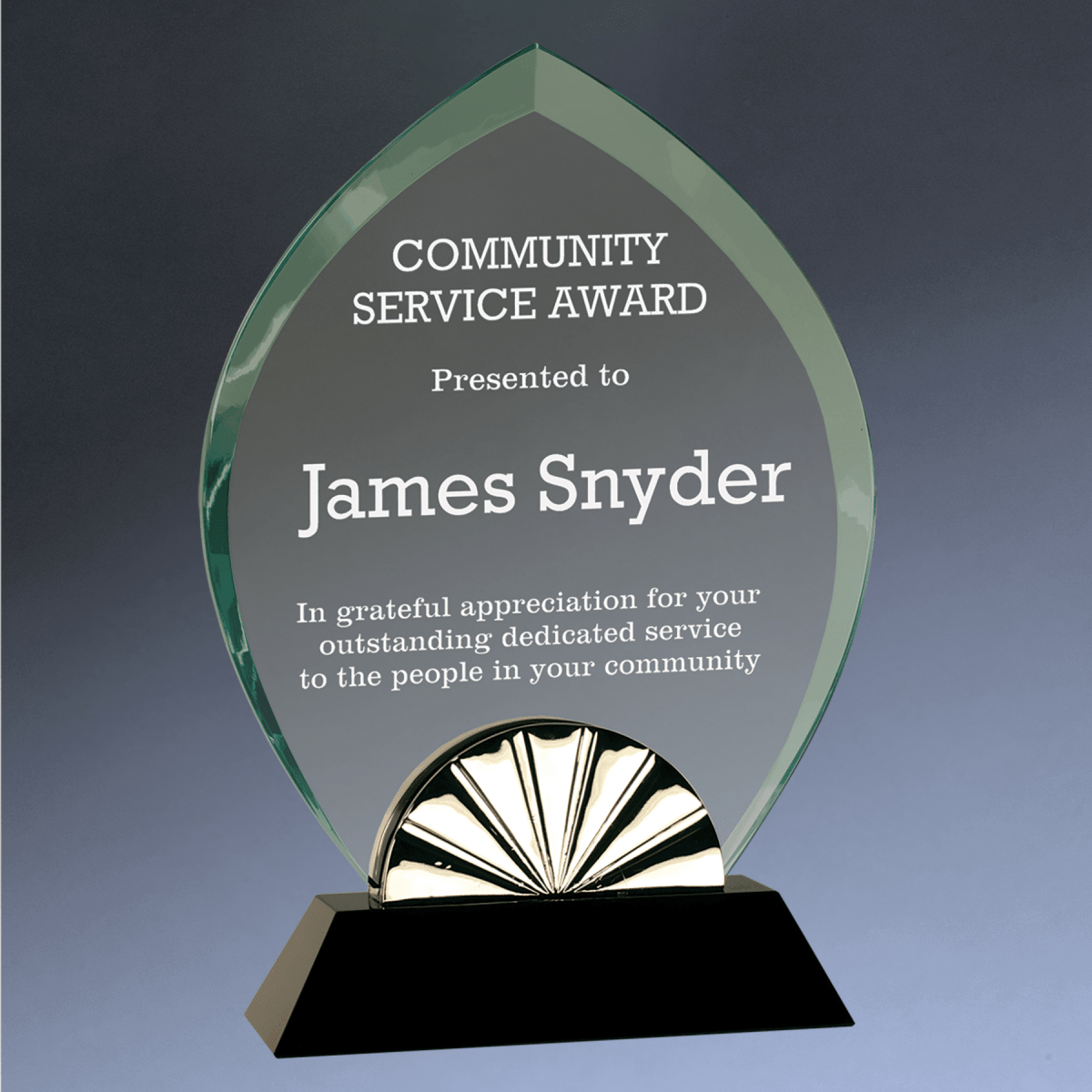 Horizon Glass Awards with Silver Accents and Custom Engraving - Oval