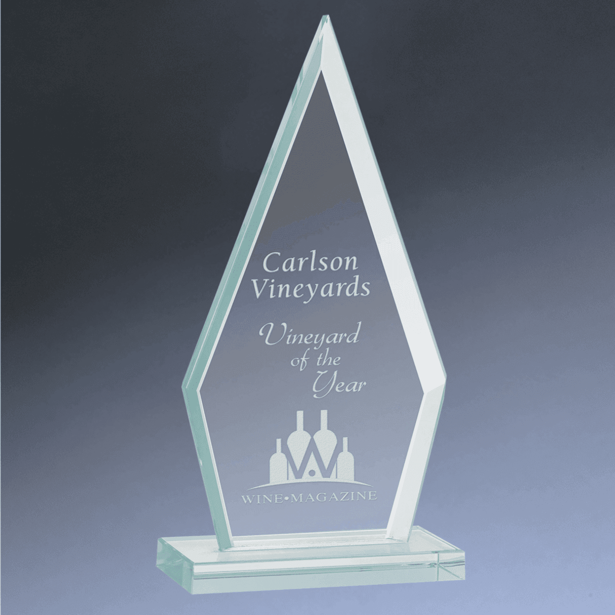 Jade Glass Awards with Beveled Edges and Frosted Etching - Triangle