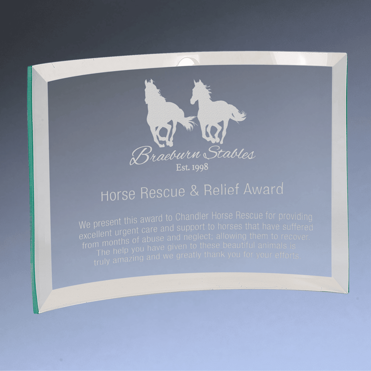 Jade Glass Crescent Awards with Beveled Edges - 7" x 5" x 3/8"