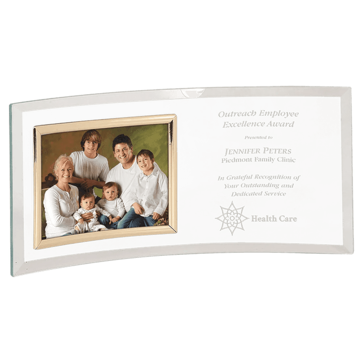 Jade Glass Crescent Picture Frames with Personalized Engraving - 12" x 5 1/2" (Fits 5" x 3 1/2")
