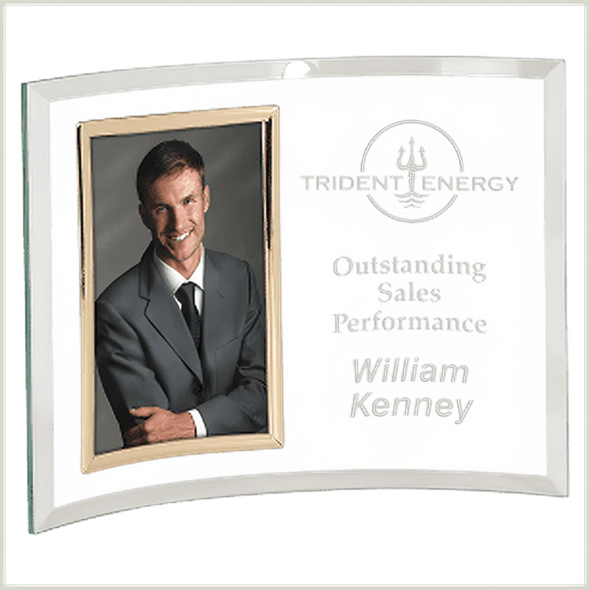 Personalized Glass Crescent Picture Frames - Jade Tint and Gold Trim 10" x 7" (Fits 3 1/2" x 5")