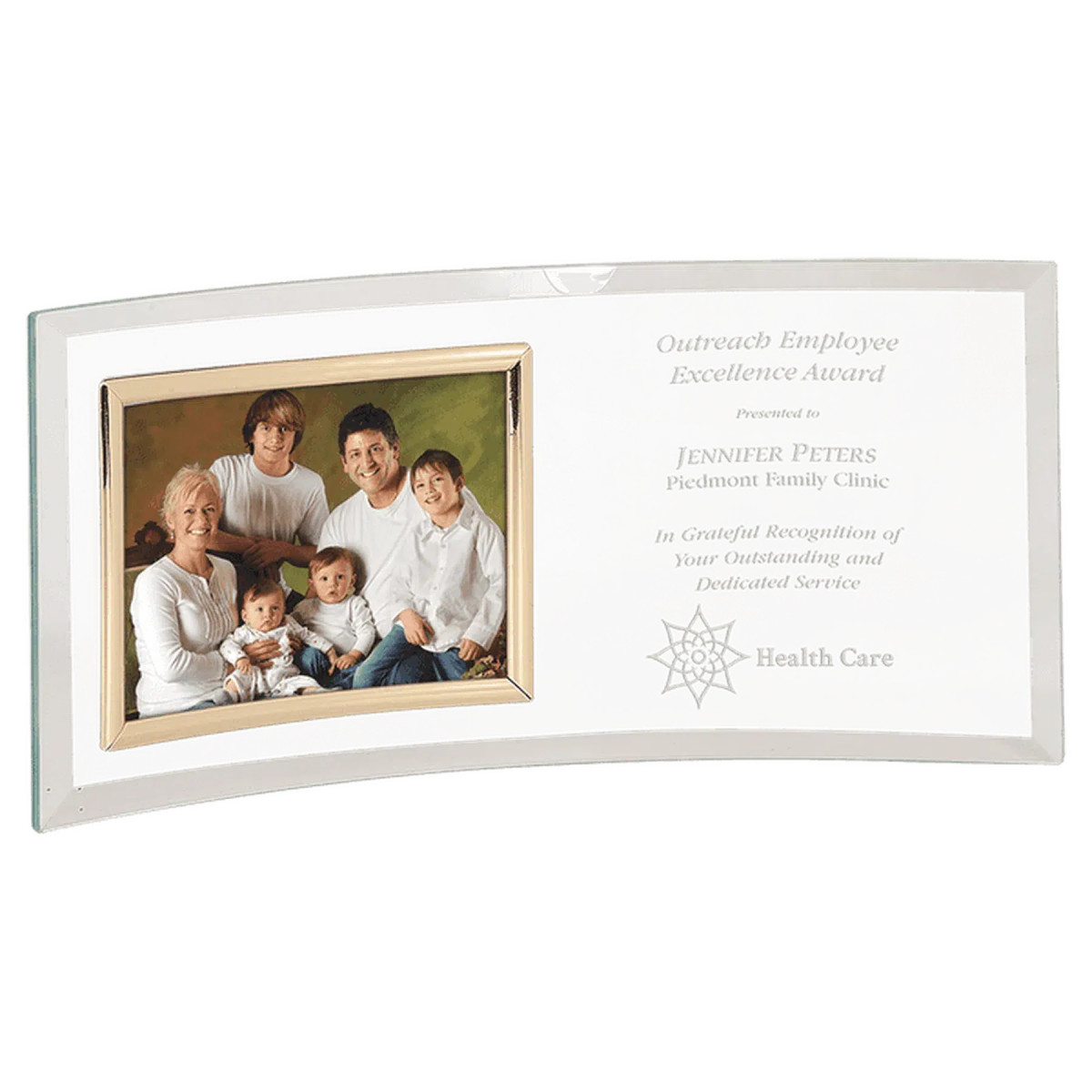 Personalized Glass Crescent Picture Frames - Jade Tint and Gold Trim 10" x 7" (Fits 3 1/2" x 5")