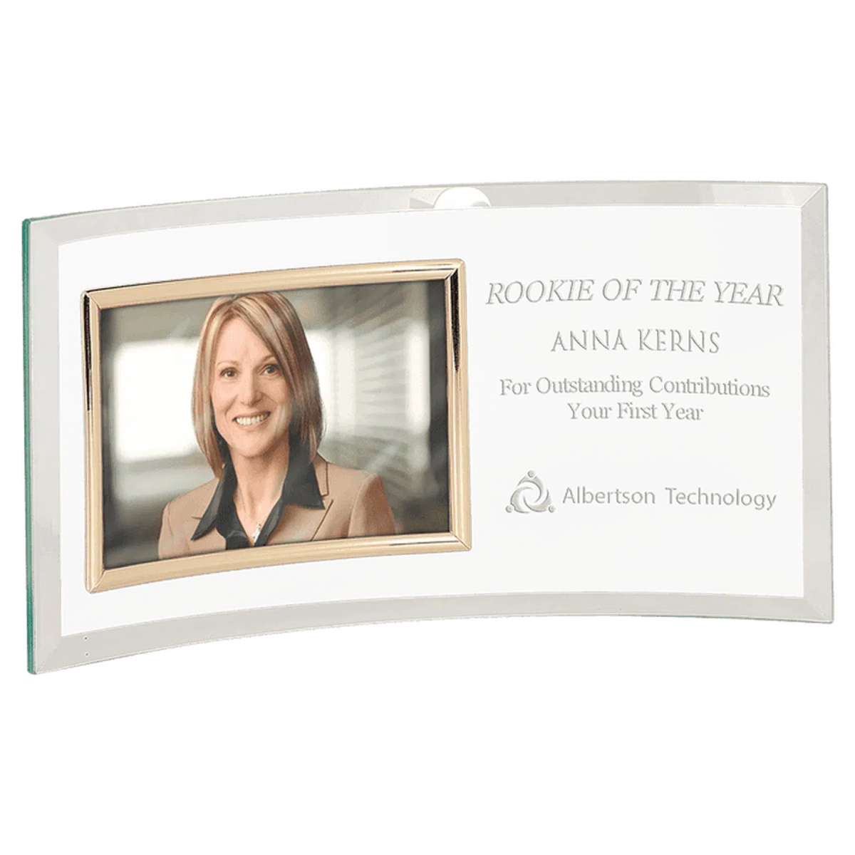 Personalized Glass Crescent Picture Frames - Jade Tint and Gold Trim 10" x 7" (Fits 3 1/2" x 5")