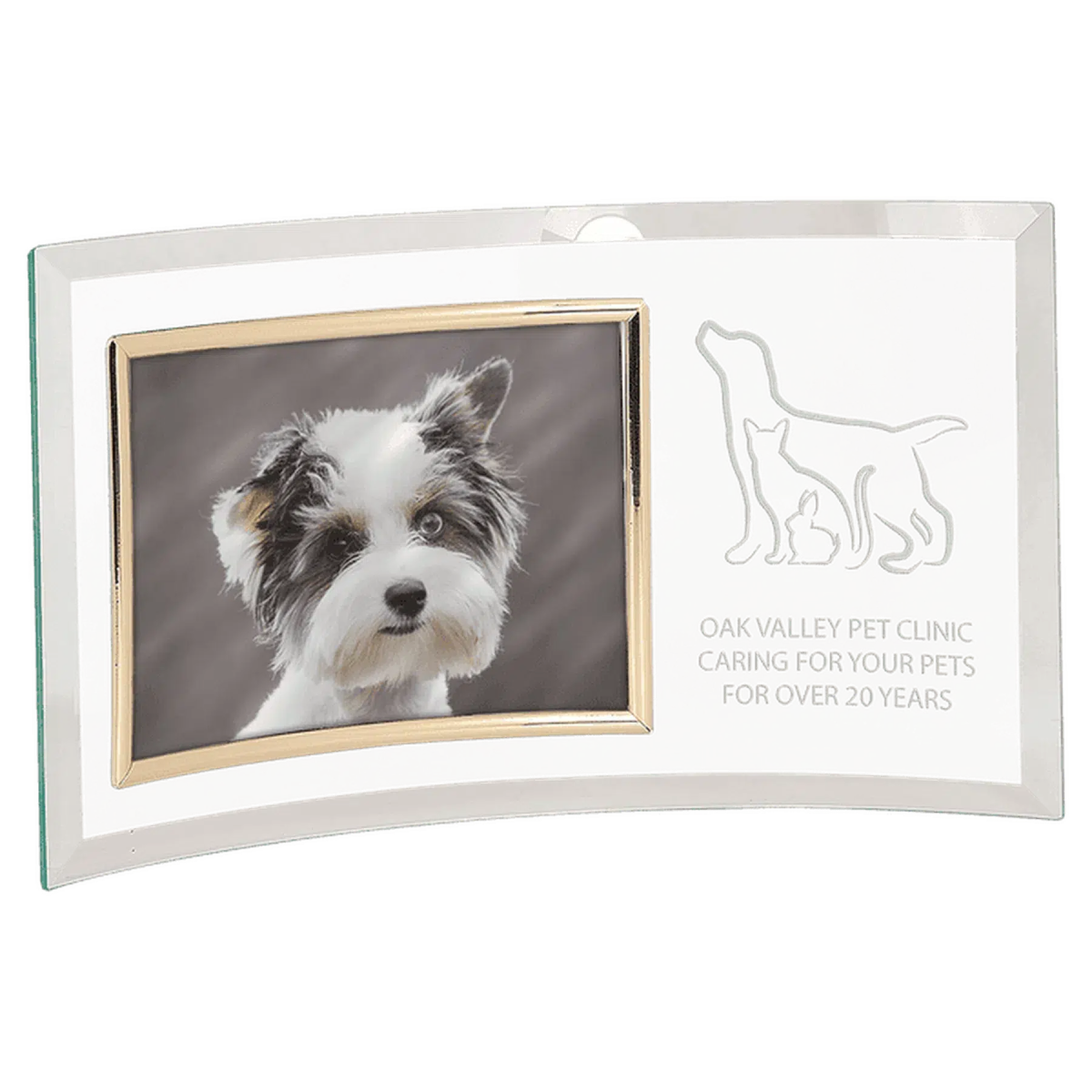 Personalized Glass Crescent Picture Frames - Jade Tint and Gold Trim 10" x 7" (Fits 3 1/2" x 5")