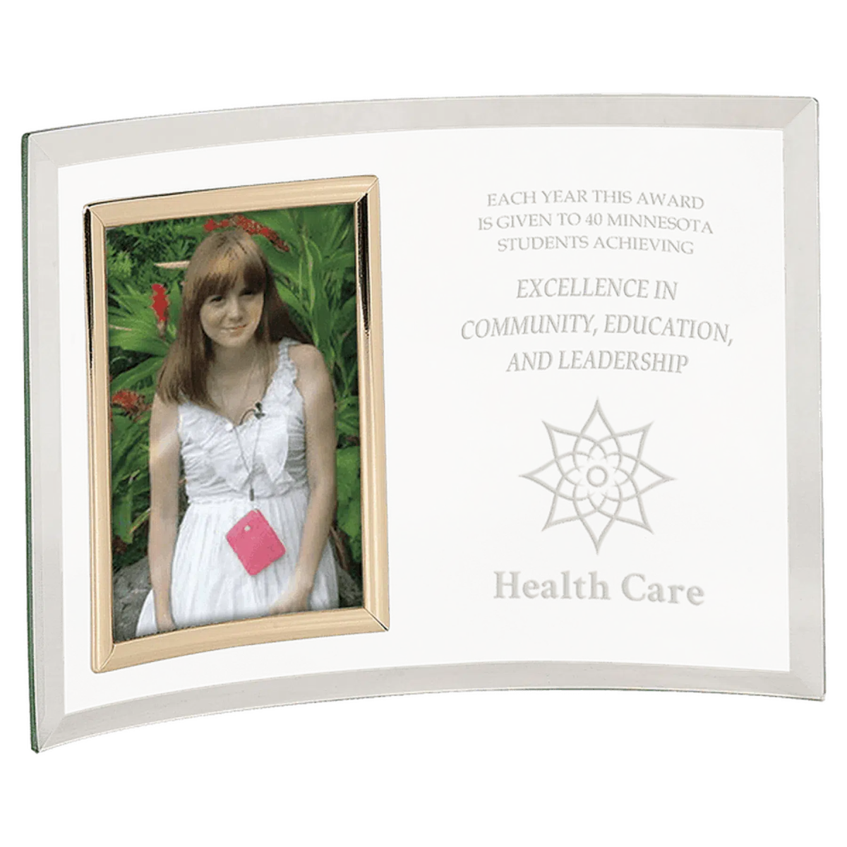Personalized Glass Crescent Picture Frames - Jade Tint and Gold Trim 10" x 7" (Fits 3 1/2" x 5")