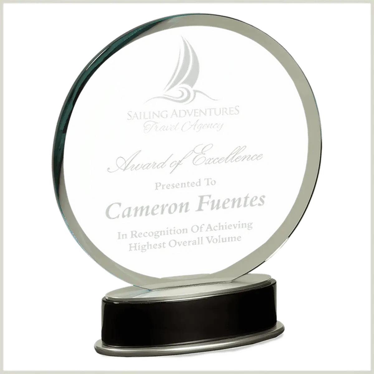 Metro Glass Awards – Jade Glass on Black Piano Finish Base Round / 7 1/4" / Metro Glass