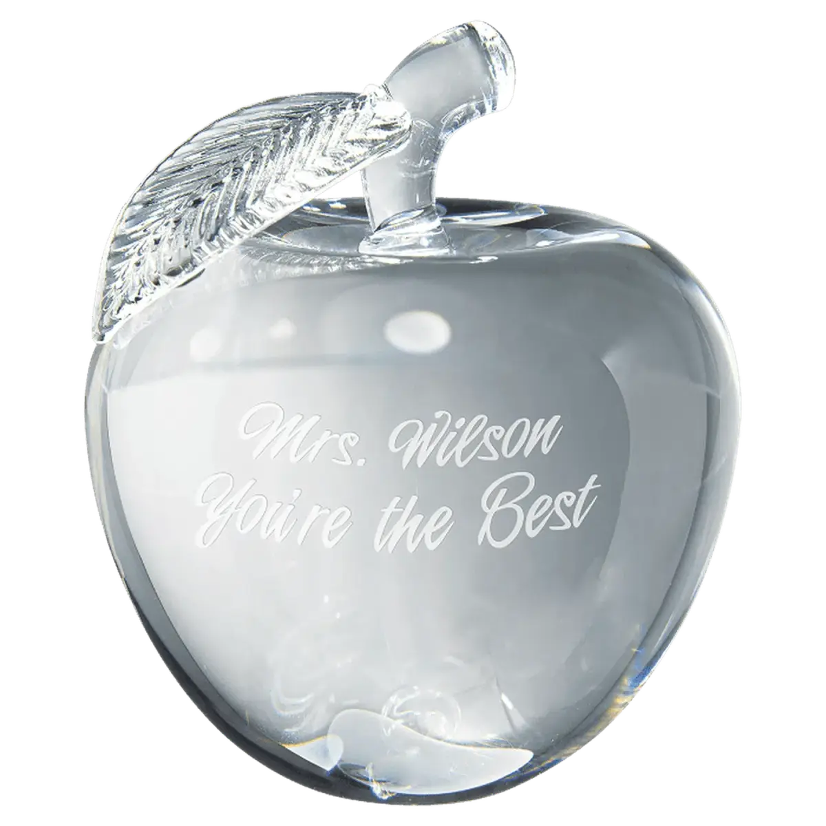 Laser Etched Crystal Apple Awards and Gifts - Custom Engraved Recognition Rounded Crystal Apple with Flat Face / Clear / 2 3/4"(L) x 3 3/4"(H)