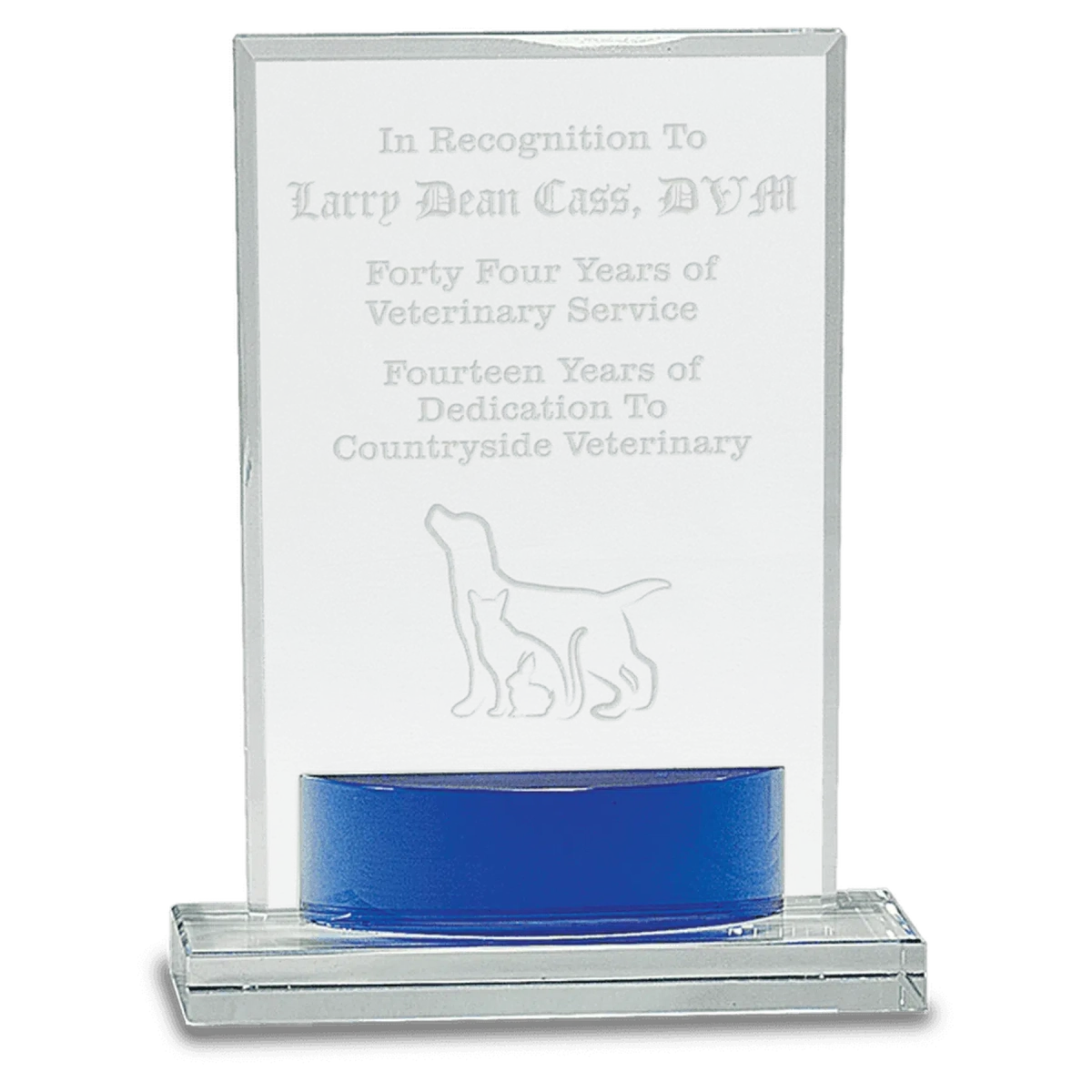 Laser Etched Crystal Awards with Vivid Blue Accents Rectangle Crystal / 7 3/4" / Clear