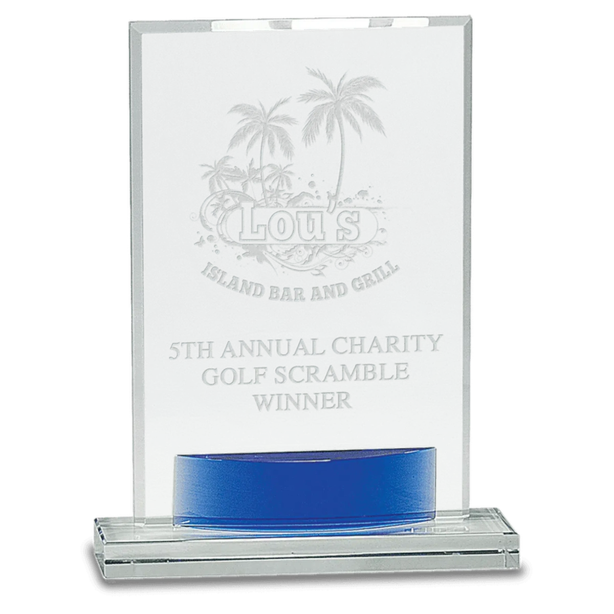 Laser Etched Crystal Awards with Vivid Blue Accents Rectangle Crystal / 7 3/4" / Clear