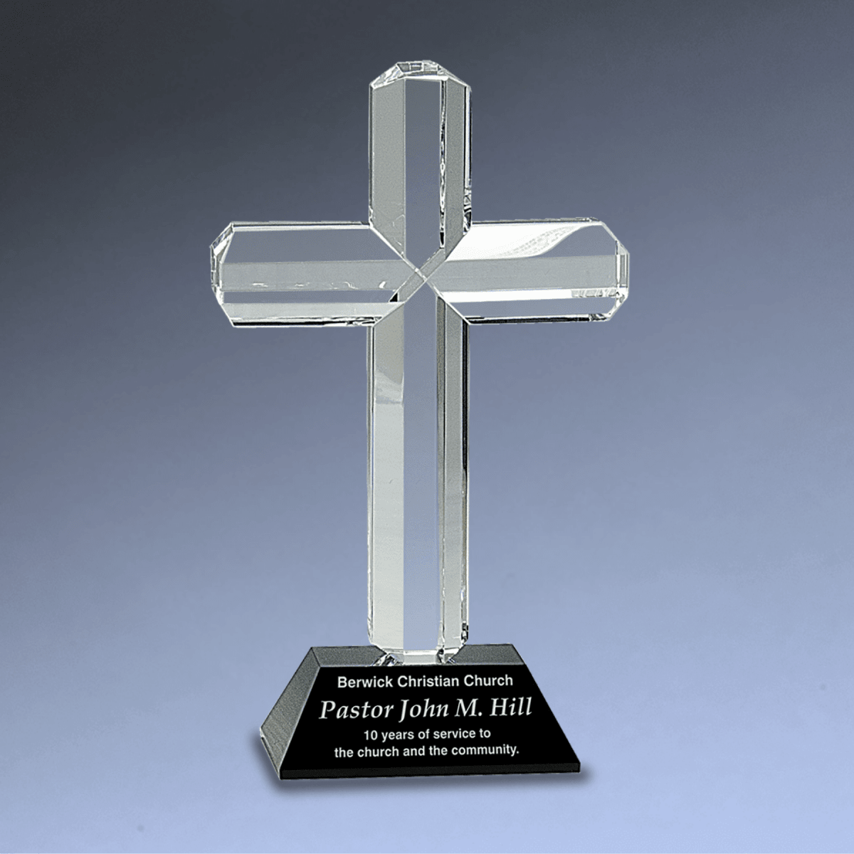 Laser Etched Crystal Cross on Pedestal Base | Faith - Based Recognition - Black