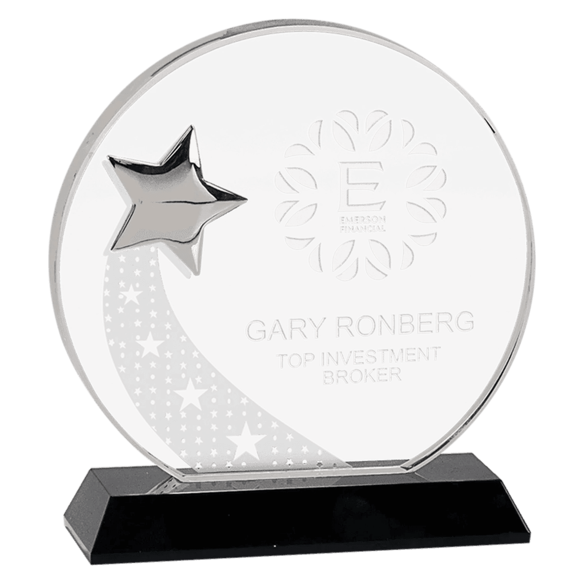 Laser Etched Crystal Shooting Star Awards - Round and Rectangle - Rectangle with Multi - Star Embellishments