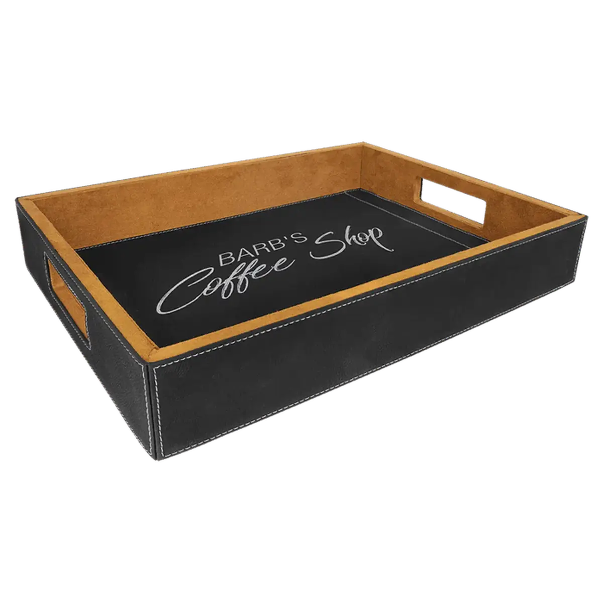 Custom Engraved Serving and Bar Tray with Removable Liner Black/Silver / 16" (L) x 12" (W) x 2.5" (H)