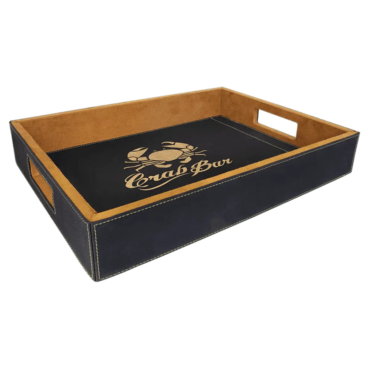 Custom Engraved Serving and Bar Tray with Removable Liner Black/Gold / 16" (L) x 12" (W) x 2.5" (H)
